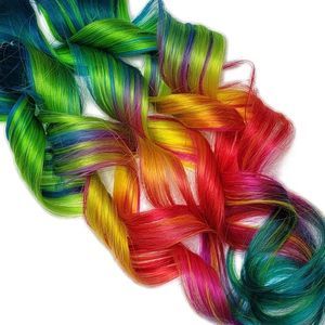 22" Electrified Rainbow Clip in Human Hair Extensions Long Mult-Colored